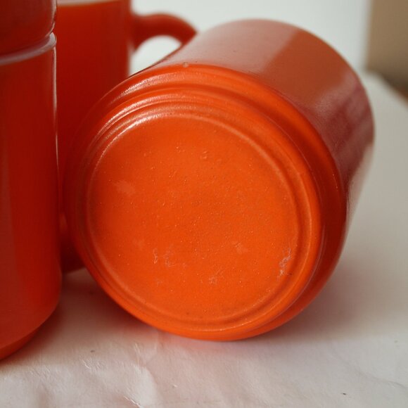 Lot of 6 Vintage Milk Glass Orange Mug 1950's to 1960's - Picture 3 of 3